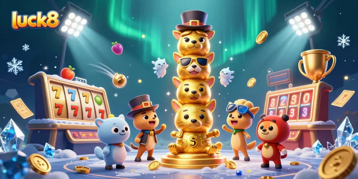 Experience the excitement of luck8 in a vibrant casino scene filled with animated 3D characters and dynamic elements.