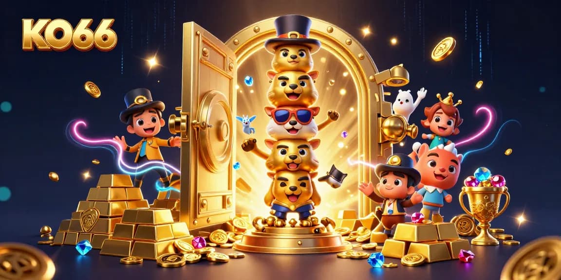 Experience the excitement of KO66 with vibrant treasures, a totem pole, and dynamic casino elements.
