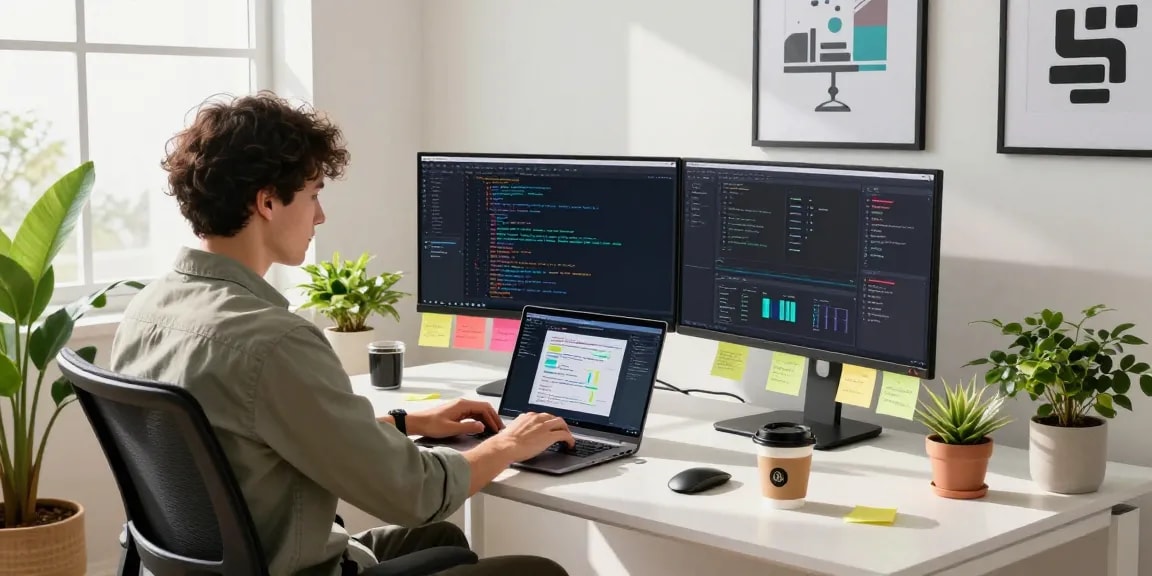Engaged developer using the WPS Official Website in a modern workspace.