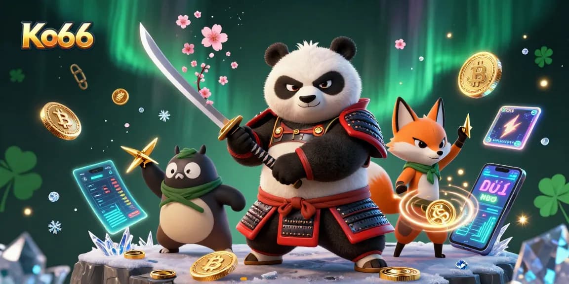 Engage with Ko66 as the fierce samurai panda draws his katana amidst a vibrant casino ambiance.