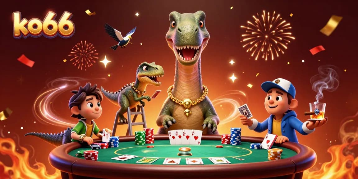Join the excitement at ko66 as the animated brontosaurus oversees a thrilling poker game!