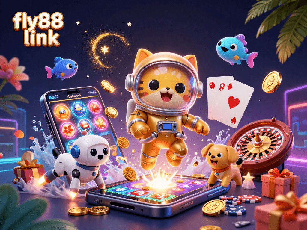 Engage with the fly88 link as the astronaut cat explores vibrant casino worlds with dynamic gaming elements.
