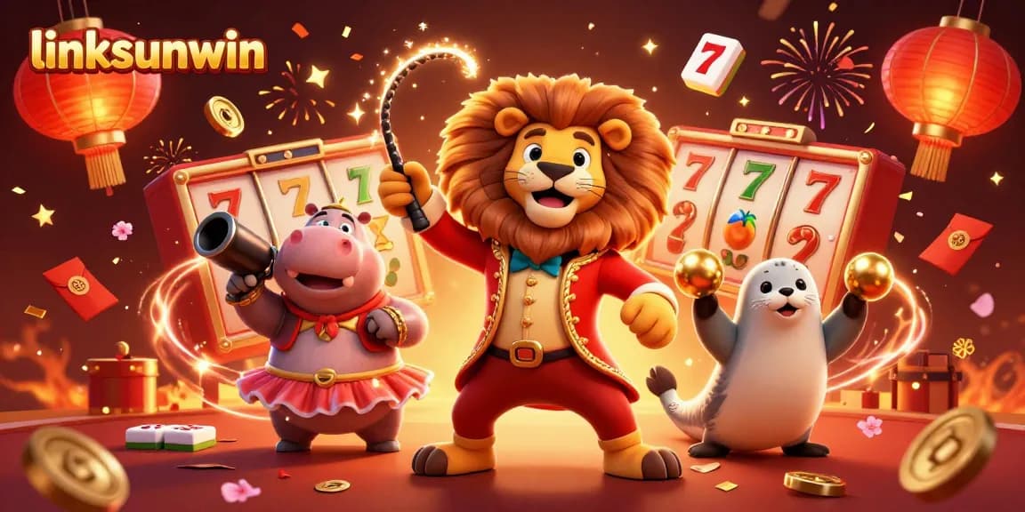 Experience winning moments at linksunwin with a vibrant circus-themed casino illustration.