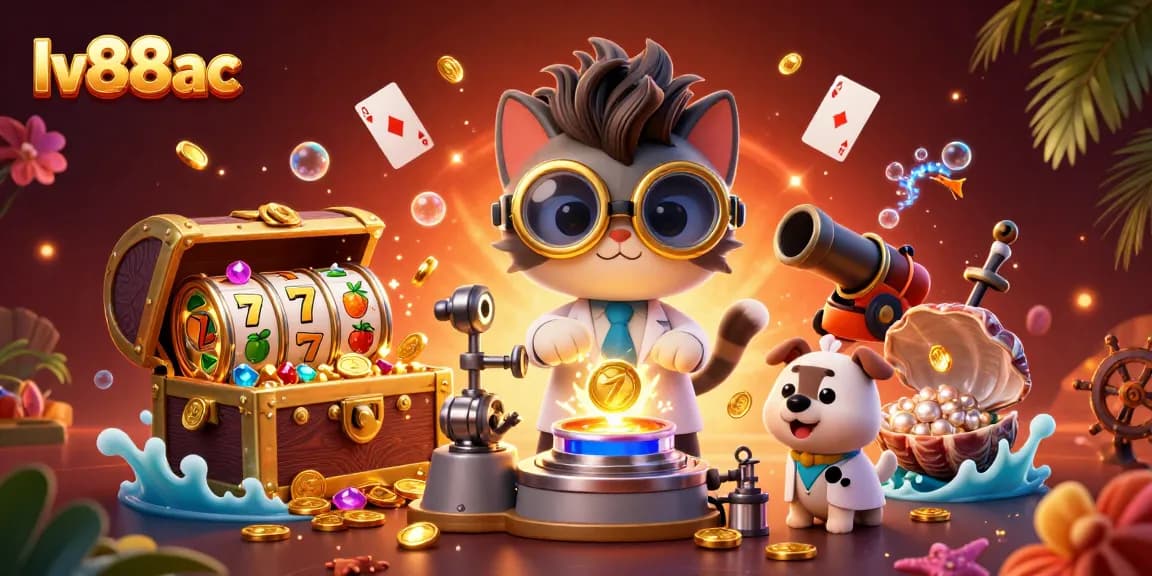 Generate winnings at lv88ac with a vibrant 3D scene of gambling elements and characters.