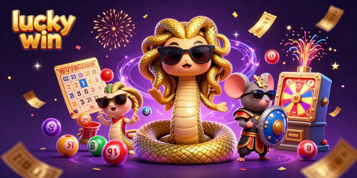 Experience the lucky win with colorful lottery elements and friendly characters in this vibrant casino scene.