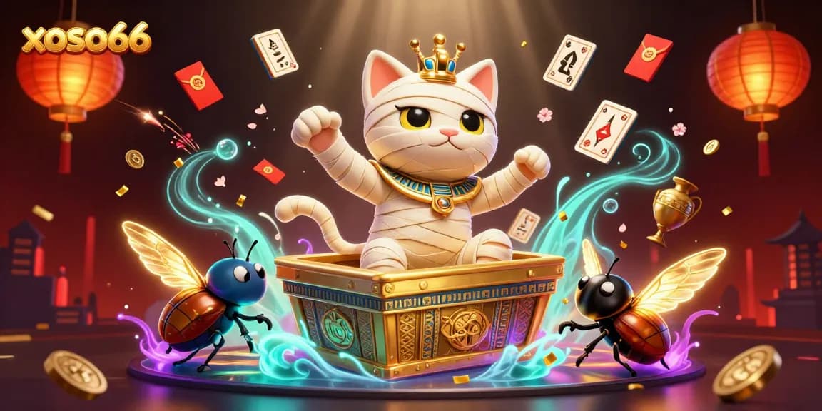 Engage with xoso66's thrilling lottery experience featuring vibrant 3D characters and casino elements.