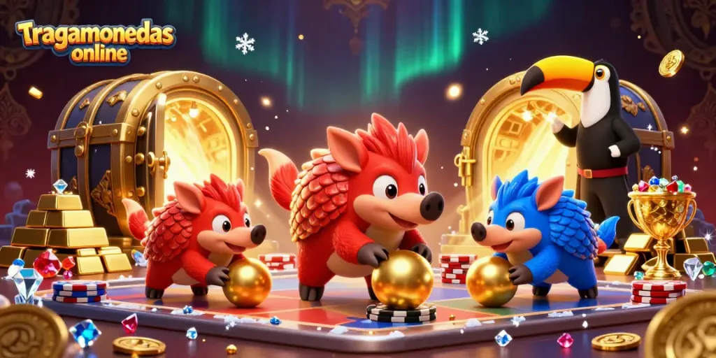Disfruta de tragamonedas online con nuestra ilustración 3D de pangolines y jackpots.