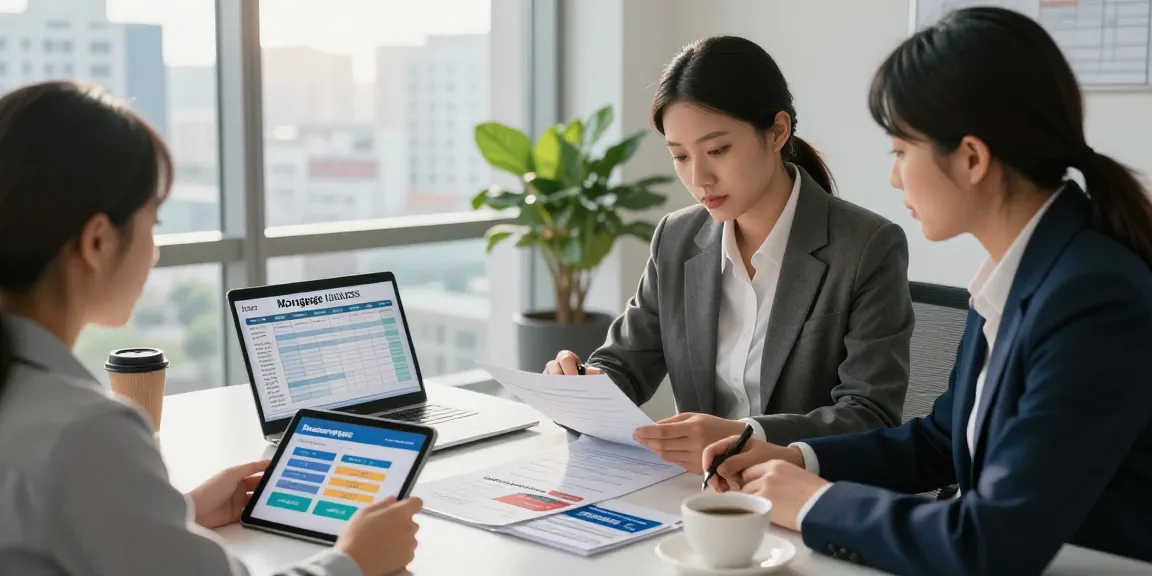 Mortgage calculator in action with a financial advisor helping clients explore options using a buscador hipotecas.