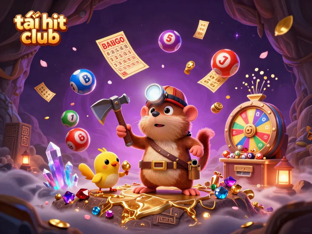 Engage with the vibrant gaming world of tải hit club featuring dynamic elements and characters in a 3D digital illustration.