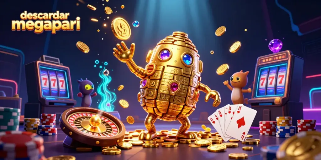 Descargar Megapari: experiencia de apuestas en un entorno de casino virtual lleno de oro y juego.