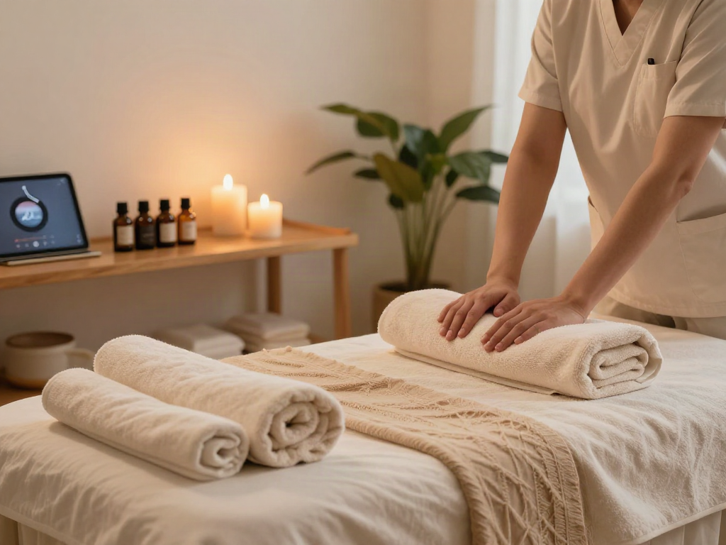 Relaxing home spa environment showcasing 신림동출장안마 services with soothing ambiance and essential oils.