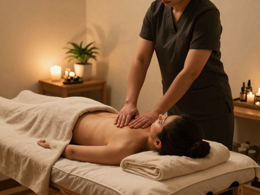 Professional 안산출장안마 service in a serene home setting with soothing atmosphere.