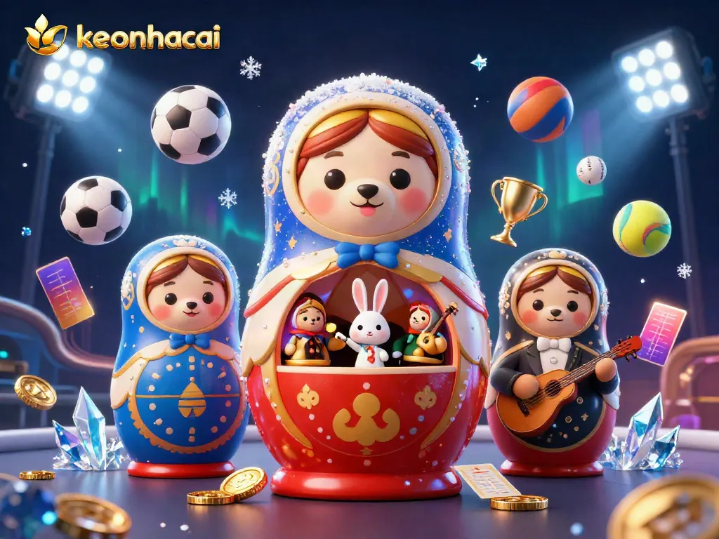 Place bets and admire the dynamic keonhacai scene filled with sports balls, dealers, and vibrant auroras.