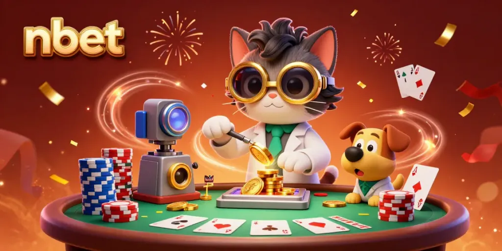 Engage with the thrilling world of nbet in this vibrant casino scene filled with poker elements and festive magic.