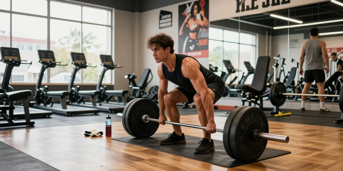 Atleta levantando pesas en un gimnasio en Esteroidesshop, mostrando dedicación al desarrollo muscular.