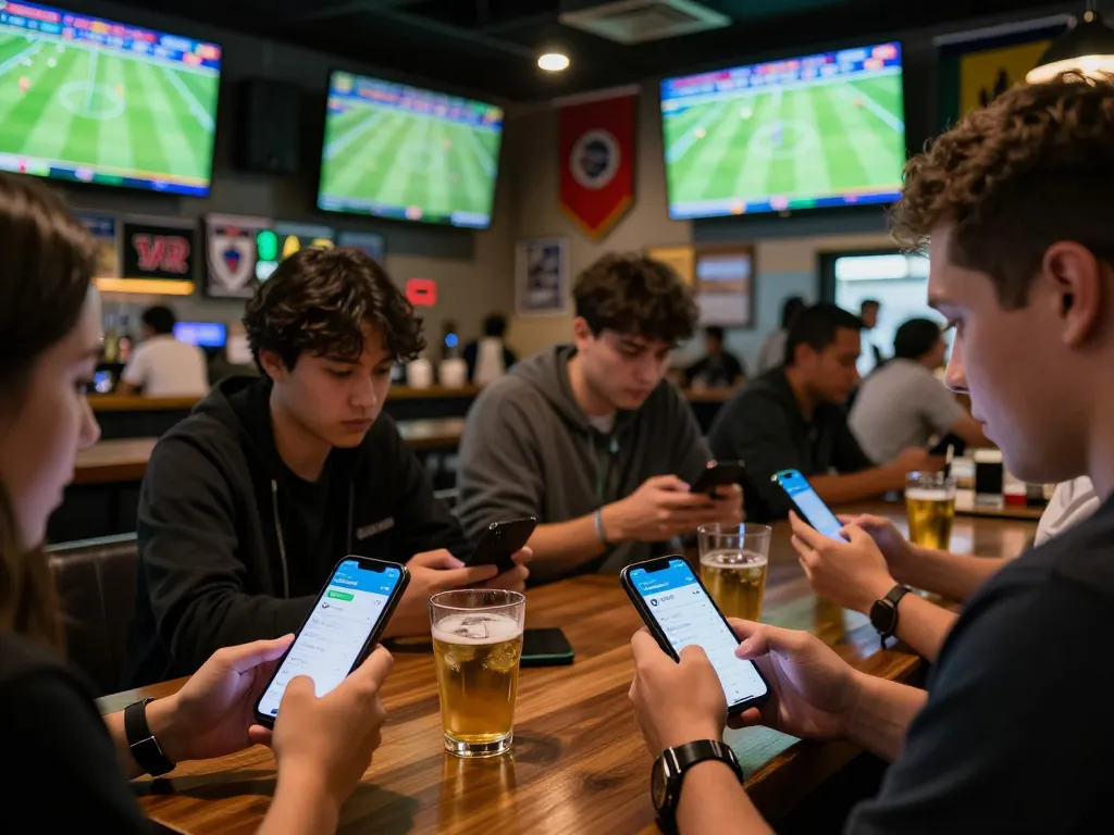 Engaged sports fans actively using keonhacai5 app for live betting odds.