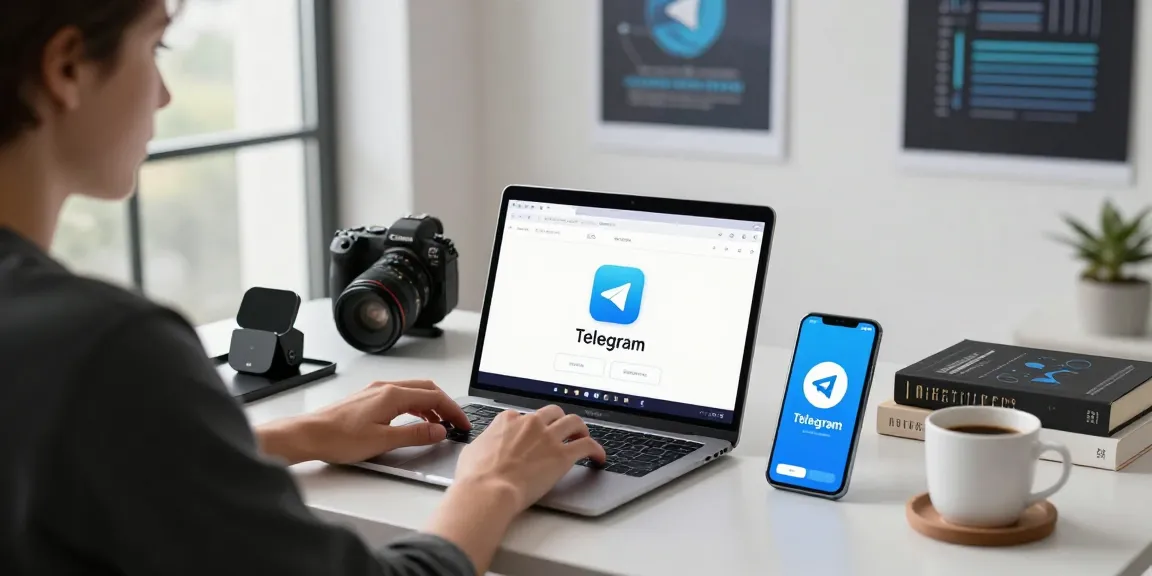 使用Telegram中文进行即时通讯的现代工作空间，用户在电脑前工作，桌面整洁。