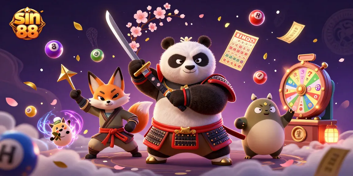Engage with sin 88's thrilling lottery scene featuring samurai panda and dynamic elements.