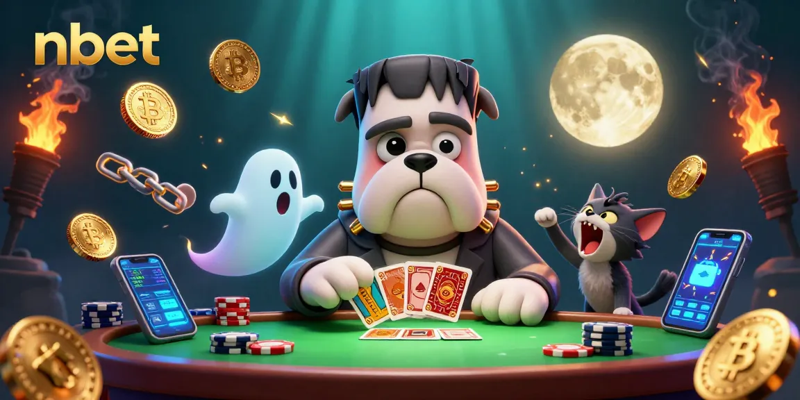 Engaging scene with nbet character Frankenstein bulldog at a spooky casino table