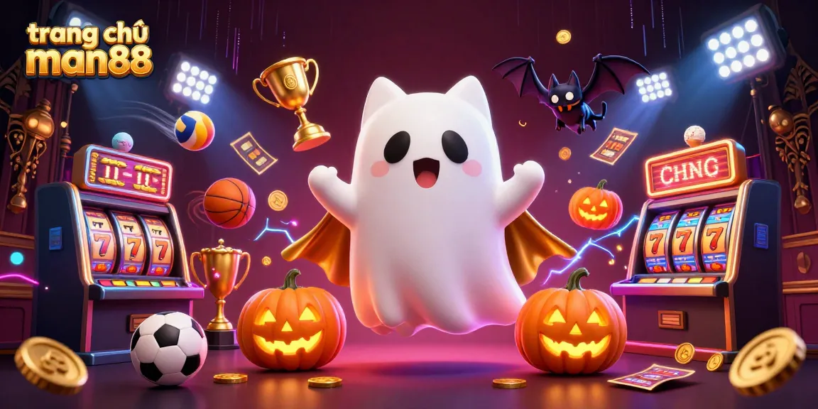 Engage with the thrilling scene at trang chủ man88 featuring a ghost cat and sports betting elements.